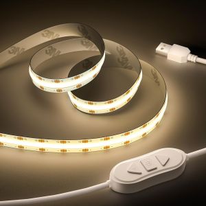 Usb Bande Led Cob 5v Naturel Blanc 4000k 3m, Dimmable Densit&eacute; 960leds Ruban Lumineuse Led Cob Flexible D&eacute;coupable Bande Led Pour Tv R&eacute;tro&eacute;clairage, Armoire, Chambre, &Eacute;clairage Maison Diy - Neuf