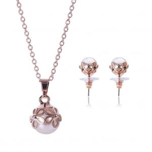 Breloque Femme Alliage Fleur Motifs Perle Pendentif Collier Et Oreille Clou Bijoux Ensembles - Neuf