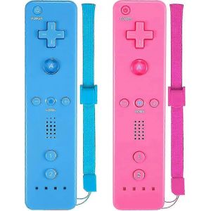 Lot De 2 Manettes Sans Fil Classiques Compatibles Wii Et Wii U, Avec Etui En Silicone Et Dragonne (Rose Et Bleu) - Neuf