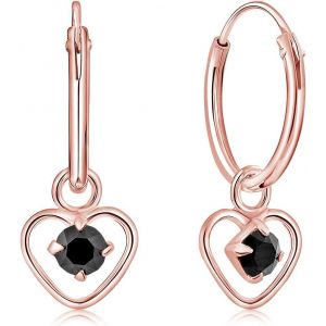 Kal-® Boucles D'oreilles Petites Créoles En Argent Fin 925 Plaqué Or Rose Et Pendentif Coeur Avec 3 Mm Cristaux De Swarovski® Elements Ronds - Diamètre: 12 Mm - Choix De Différentes Couleurs - Neuf