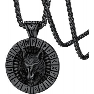Tianyi-Collier Viking Homme Pendentif Loup Fenrir Plaqué Or/Noir/Acier Inoxydable Avec Chaîne Réglable 55+5cm,Bijoux Vikings Nordique Amulette Porte Bonheur Cadeau Pour Femme Garçon - Neuf