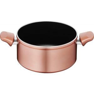 Ramata Casserole Fond Antiadhésive En Aluminium Ø 24 Cm Avec Extérieur Effet Cuivre, Cuisinière À Gaz Et Four Avec Thermo-Signal, Revêtement Titanium Easy, Deux Poignées En Bakelite - Neuf