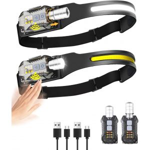 Lampe Frontale Led Rechargeable, 2 Pi&egrave;ces Avec 9 Modes D'&eacute;clairage, Faisceau R&eacute;glable, Torche Frontale Retirable Pour Randonn&eacute;e, Camping, P&ecirc;che Et Escalade Nocturne [Classe &Eacute;nerg&eacute;tique A+++] - Neuf