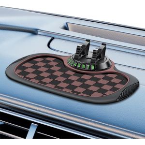 Tapis Antid&eacute;rapant Pour Tableau De Bord,Multifonction Voiture Avec Support Rotatif &Agrave; 360&deg; T&eacute;l&eacute;phone Avec Plaque De Stationnement(Brown Plaid) - Neuf