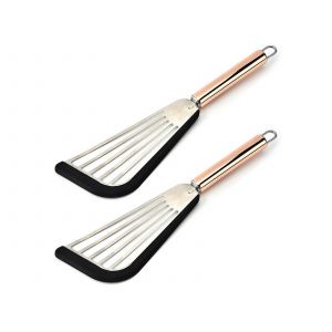 Spatules &Agrave; Poisson Antiadh&eacute;sives En Acier Inoxydable (Lot De 2) Avec Bord En Silicone - Neuf