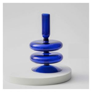 Bougeoirs en verre bleu pour decoration de mariage, bougeoir rond en verre, 1 piece, style moderne - Neuf