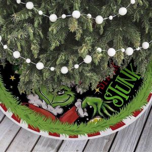 Jupe de sapin de No&euml;l 90 cm avec Grinch, flocon de neige argent&eacute; &agrave; paillettes en peluche &iquest; D&eacute;coration de No&euml;l champ&ecirc;tre compatible avec la plupart des sapins - Neuf