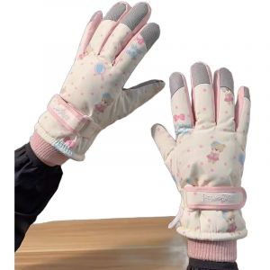 Gants De Ski Femme Hiver/V&eacute;lo, Motif Ours Beige, Isolation Renforc&eacute;e, Tissu Imperm&eacute;able Et Coupe-Vent. Poignet Ajustable. Taille Standard Pour Femmes. R&eacute;sistant Au Froid Jusqu'&agrave; -40&deg;C - Neuf