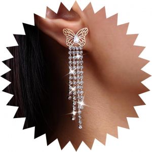 Kal-Boucles D'oreilles Goutte D'eau Papillon En Strass Doré Boucles D'oreilles Chandelier Pendantes En Cristal Boucles D'oreilles Papillon Creuses Boucles D'oreilles Clou Pour Femmes Et Filles - Neuf