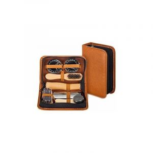 Coffret De Nettoyage De Chaussures De Voyage 7 Pièces, Kit De Cirage De Chaussures Avec Étui En Cuir Pu - Neuf