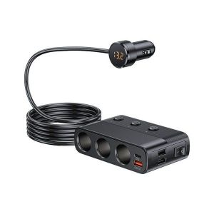 Chargeur De Voiture 128 W Avec Interrupteur Marche/Arrêt, Deux Ports Usb, Pd Type-C, Affichage Led De La Tension, Compatible Avec Les Véhicules 12-24 V - Neuf