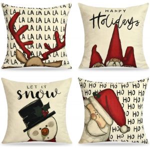 (45*45cm Sans Noyau) De No&euml;l Housse De Coussin 45x45cm,Lot De 4 Draps En Coton D&eacute;co Taie D'oreiller Convient Pour Les Canap&eacute;s Voitures De Chambres Et De D&eacute;coration D'int&eacute;rieur (B) - Neuf