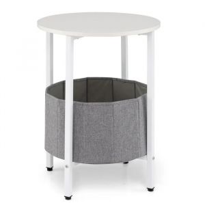 COSTWAY Table d'Appoint Ronde &agrave; 2 Niveaux Dia.44 x H 60,5 cm avec Panier Amovible de Rangement pour Salon, Chambre Blanc - Neuf