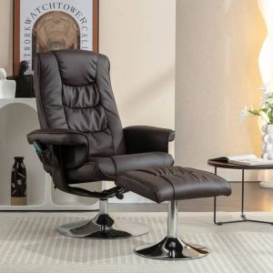 Fauteuil De Massage Avec Rembourrage En Pu Et Repose-Pieds, &Eacute;quip&eacute; D'un M&eacute;canisme De Massage &Agrave; 5 Points, Marron. - Neuf