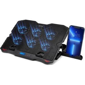 acdsgd-Refroidisseur PC Portable, Support Ventil&eacute; Ordinateur avec 6 Ventilateurs Silencieux, R&eacute;glage de 5 hauteurs, 2 Ports USB et lumi&egrave;re LED Bleue pour Le Jeu et Le Bureau - Neuf