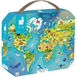 ERYI-- Puzzle Enfant Le Monde 100 Pièces - Jeu Educatif Motricité Fine Et Concentration - Valisette Poignée - Fabriqué En France Et Certifié Fsc - Dès 6 Ans, J02607 - Neuf