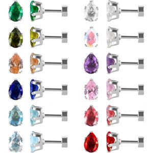 Kal-Lot De 12 Paires De Boucles D'oreilles À Tige En Acier Inoxydable Chirurgical À Dos Plat En Forme De C?ur, Étoile Carrée En Forme De Larme, Plaqué Or, Oxyde De Zirconium - Neuf