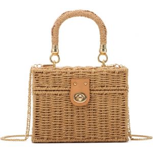 RFCBC-Fourre-tout carré en rotin tissé à la main pour femmes, Sac en paille, Sac de plage d'été pour dames, Sac à bandoulière en osier - Neuf