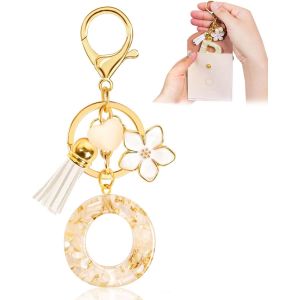 Kal-Porte-Clés Pour Fille Lettre, Porte-Clés Pour Femme Avec Lettre Initiale, Alphabet Pendentif Initiale En Résine, Keyring Avec Pendentif Amour Et Pampille, Cadeau Pour Femme Beige - Neuf