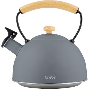 Nordic Bouilloire Induction Sifflante 2,3L, Retro, Acier Inoxydable, Tout Feux: Plaque Vitroc&eacute;ramique, Gaz, &Eacute;lectrique, Poign&eacute;e en Bois Cool Touch, Vintage, Pour Th&eacute;, Caf&eacute;, Tea Pot, Gris - Neuf