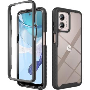 Coque Hybride 360° Anti-Choc Pour Motorola Moto E14 / Moto G24 / G04 / G04s ¿ Dos Transparent Anti-Jaunissement, Bumper Tpu Noir, Protection D¿Écran Intégrée Et Coins Airbag - Neuf