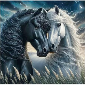 Oayew-Diy Diamant Peinture Chevaux 40x40cm Peinture Par Num&eacute;ros Chevaux 5d Diamant Painting Cheval Autocollants Diamond Painting Cheval Noir Blanc Broderie Images Chevaux Animaux - Neuf