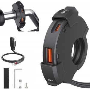 Chargeur de Moto USB C Prise 12V 48W QC3.0 USB et PD Type-C Degr&eacute; d'&eacute;tanch&eacute;it&eacute; IP65,Chargeur Telephone Moto pour 12V 24V Moto,Bateau Marin Caravane V&eacute;hicule (Noir) - Neuf