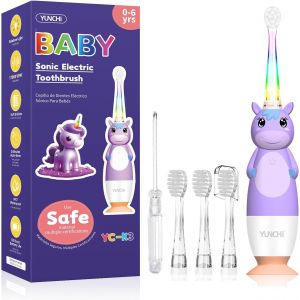 Kalanka-Brosse &Agrave; Dents &Eacute;lectrique Pour B&eacute;b&eacute; 0-3-6 Ans - Brosse &Agrave; Dents Pour Tout-Petits Avec Minuteur, Lumi&egrave;re Led Arc-En-Ciel Color&eacute;e, 4 T&ecirc;tes Souples, Aliment&eacute;e Par Piles, Pour Filles, Gar&ccedil;ons, Enf - Neuf