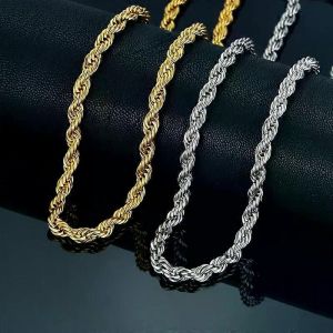 Twist Hip Hop Acier Inoxydable Longue Chaîne Collier Hommes Bijoux Hippie Couleur Or Mâle Collier Chaîne Bijoux Cadeau - Neuf