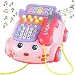 Téléphone jouet pour bébé, dessin animé, piano musical, lumière, jouet pour enfants, téléphone interactif parent-enfant, cadeau rose-Macarons - Neuf