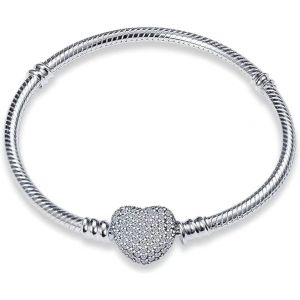 Kalsw-Bracelet Pour Femme En Argent 925 Avec Fermoir En Forme De C?ur-Cadeau Pour Femme (Avec Une Perle D'espaceur),8,3 Zoll/21 Cm¿Für Handgelenkgröße 7,5zoll¿,Oxyde De Zirconium - Neuf