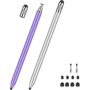 Stylet Tablette 3 En 1 Pour Ipad Samsung Tablette Smartphone, Stylet Tactile Tr&egrave;s Sensible Et De Haute Pr&eacute;cision Avec 10 Embouts De Rechange (Violet + Argent) - Neuf