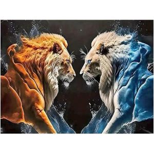 Oayew-Diy Diamant Peinture Lions 50 X 40 Cm 5d Diamant Painting Peinture Par Num&eacute;ros Lion 5d Diamond Painting Lion Point De Croix Ornements Artisanat Toile Mur Photos Animaux Yin Yang - Neuf