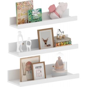 CAUC-&Eacute;tag&egrave;re Flottante 40 cm Lot de 3, Barres &agrave; Tableaux en Bois &Eacute;tag&egrave;res murales pour Chambre Salon de Bain Cuisine, Blanc - Neuf