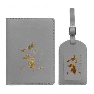 HJLIAN Etiquettes de bagages et etui pour passeport en cuir PU, etiquettes de bagages, porte-passeport, cadeau de voyage - Neuf