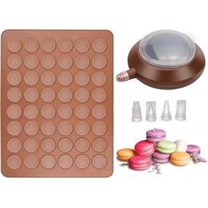 AYUHR-Tapis de Cuisson Macarons 48 Capacité Anti-adhérent Moule Macarons Plaque à Macarons Silicone Making Set avec Poche à Douille et 4 Douilles de Formes Differentes pour Dessert Gâteaux - Neuf