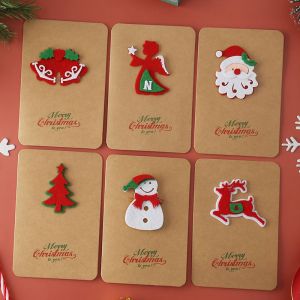 Lot de 6 cartes de v?ux de Noël vintage en papier kraft, carte cadeau tridimensionnelle faite à la main avec enveloppe - Neuf