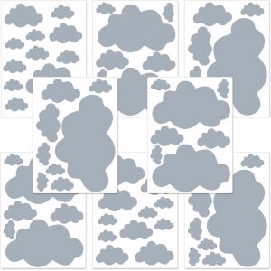 Set De 70 Stickers Muraux Enfants Nuages - Autocollants Décoration Murale Chambre Bébé - Facile À Poser Gris - Neuf