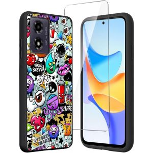 JGD-Coque pour Motorola Moto G34 5G (6.5") + Verre tremp&eacute; &eacute;cran Film Protecteur - Noir Souple Silicone &Eacute;tui Protection Housse TPU Case Cover - Monster - Neuf