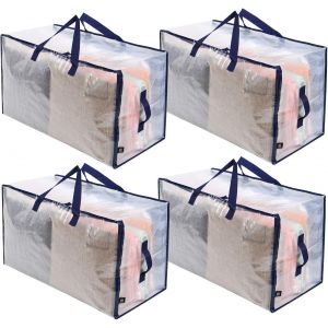 Subzonal-Lot De 4 Grands Sac De Rangement Avec Couvercle Et Poign&eacute;es Renforc&eacute;es, Cartons D&eacute;m&eacute;nagement De 102 L R&eacute;sistant Pour Rangement Des V&ecirc;tements Et Voyages, Sac &Agrave; Linge (Transparent, Lot De 4) - Neuf