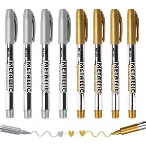 Letnerny-8pcs Stylo Dor&eacute; E Argent, 1.5mm Marqueur Dor&eacute; Metall , Feutre Or Argent Brillants Pour Scrapbooking, Diy Album - Neuf