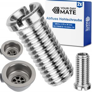 JGD-Vis creuse pour vanne &agrave; cr&eacute;pine, M12 x 1,75 x 30 mm, 2 pi&egrave;ces, compatible avec Franke Pamira et Blanco Garniture d'&eacute;coulement, remplacement pour 133.0024.179, 118446, en laiton, filetage fin - Neuf