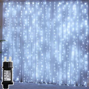 Rideau lumineux de Noël,Guirlandes Lumineuses 3x3m 300 Led,8 Modes de Clignotement,Mariage,Soirée,Maison,Jardin,Terrasse,Noël Décorer - Neuf