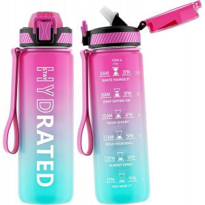 Eryi-Gourde, 750ml Gourde Sport Avec Paille Et Graduée, 0.75 Litre Étanche Bouteille D'eau Avec Brosse, Gourdes Motivation Sans Bpa Pour Fitness, Bureau, L'école, Yoga - Neuf