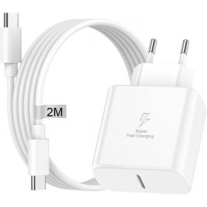 Chargeur Samsung Charge Rapide 45W, Chargeur USB C Rapide pour Samsung Galaxy S24 Ultra S23 S22 S21 S20 Note,Chargeur Rapide Samsung Prise USB C Adaptateur Secteur USB Type C avec C&acirc;ble 2M - Neuf