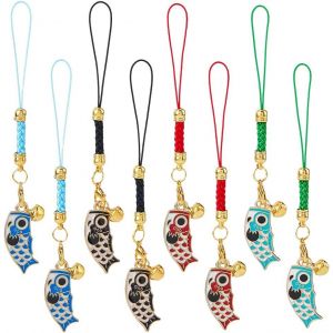 Kalanka-Lot De 8 Breloques Pour T&eacute;l&eacute;phone Portable En Forme De Poisson - 4 Couleurs - Pendentif Esth&eacute;tique Pour T&eacute;l&eacute;phone Portable Kawaii - Porte-Cl&eacute;s Japonais Koinobori - Accessoire Pour Sac, Sac - Neuf