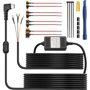 Dash Cam Wiring Kit Type C for Vehicles 12-24V USB Dash Cam 24H Parking Monitoring Protection Low Voltage ACC Mode with Fuse - Neuf