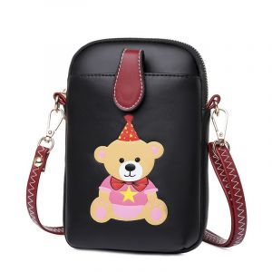 Sac À Bandoulière Mignon D'ours D'anniversaire (Noir), Mini Sac À Bandoulière En Cuir Pu Souple À Motif Kangourou Pour Téléphone Portable Comme Cadeau Pour Les Jeunes Filles - Neuf