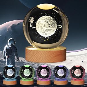 Eryi-Veilleuse Solaire 3d En Forme De Boule De Cristal - 8,9 Cm - 7 Couleurs Changeantes - Pour Décoration De Chambre À Coucher - Cadeau De Noël - Cadeau D'anniversaire Pour Garçons Et Filles (Lampe - Neuf