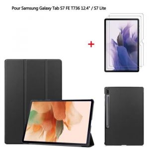 Tablette - Samsung - Galaxy Tab S7 FE T736 / S7 Lite - Housse PU Cuir - Film de protection - Antichoc - Neuf